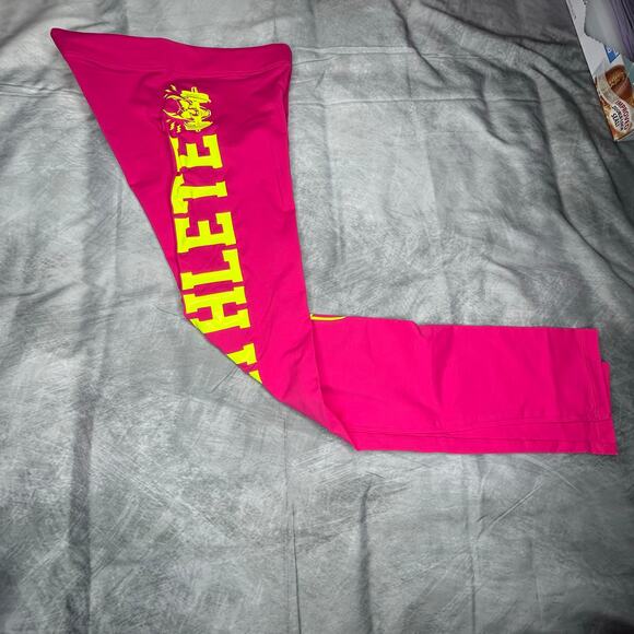 NEW La Bella Mafia Leggings Women S Bright Pink Pro Athlete Logo in Yellow - Picture 3 of 9